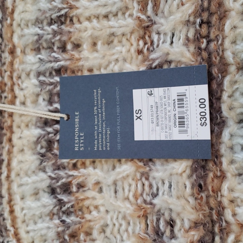 Universal Thread XS Brown Cream Chunky Knit Crop Sweater Wide Sleeve - Picture 3 of 4